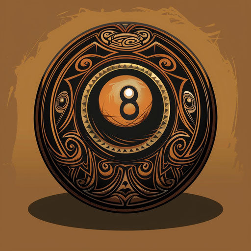 Exotic flat tattoo sketch of an 8 ball with tribal patterns