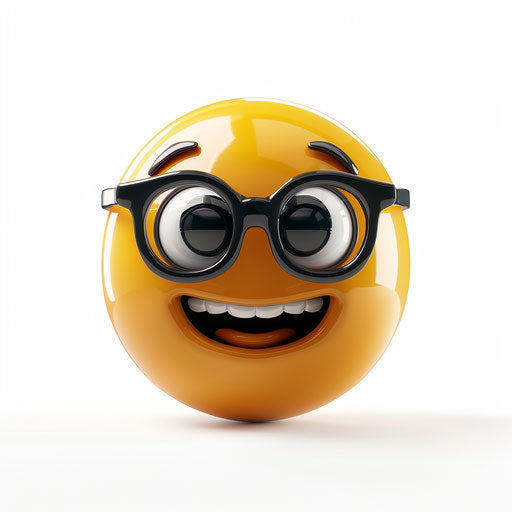 Emoji with glasses on white background, vibrant academia style, cartoon