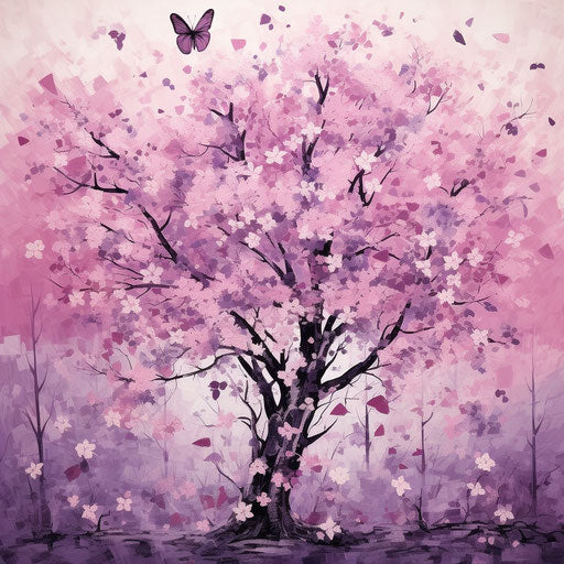 Summer tree blossoms with butterflies and leaves