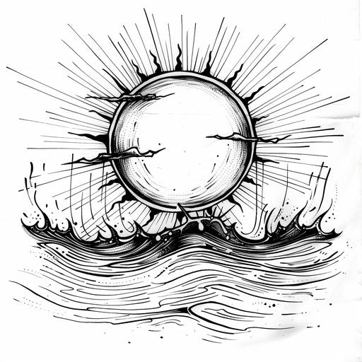 Hand-drawn tattoo sketch of a rising sun with sketchy lines and a casual, informal style