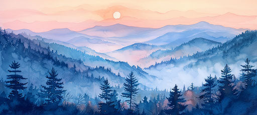 Misty dawn over the blue mountains of Aridellas