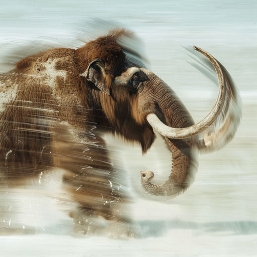 Woolly mammoth in motion, energetic and lively