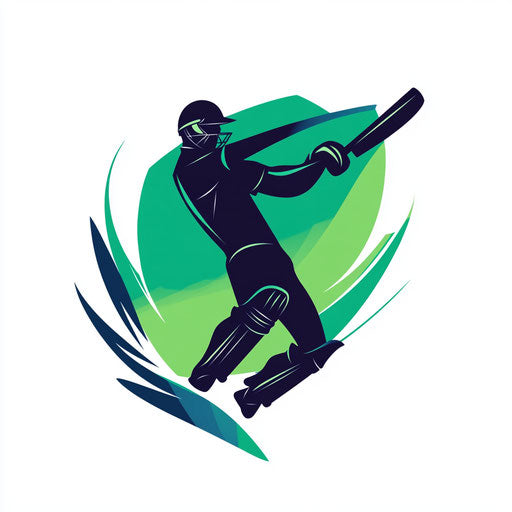 Minimalist cricket logo with stylized player and modern typography on white background