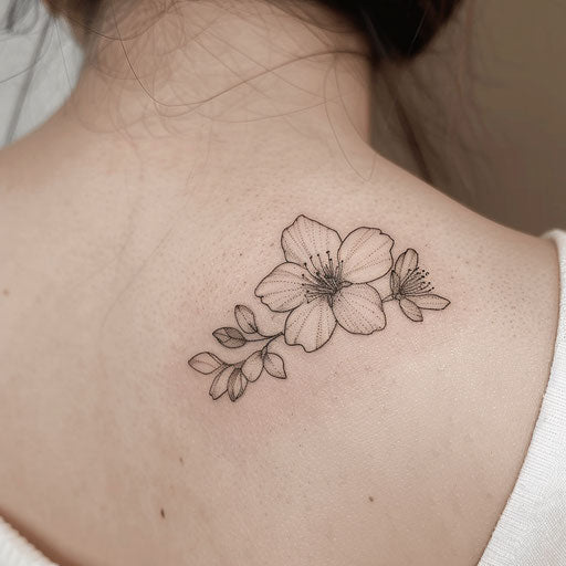 Minimalist flat tattoo sketch of a single sakura flower with delicate petals