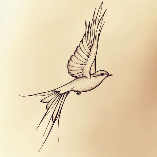 Simple flat tattoo sketch for women: bird in flight