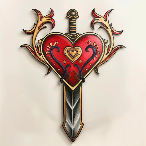 Traditional heart and dagger design in the style of Ed Hardy