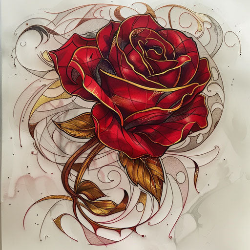 Art Nouveau inspired red rose tattoo sketch