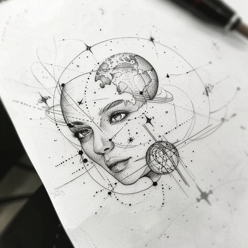 Surreal Virgo constellation tattoo sketch