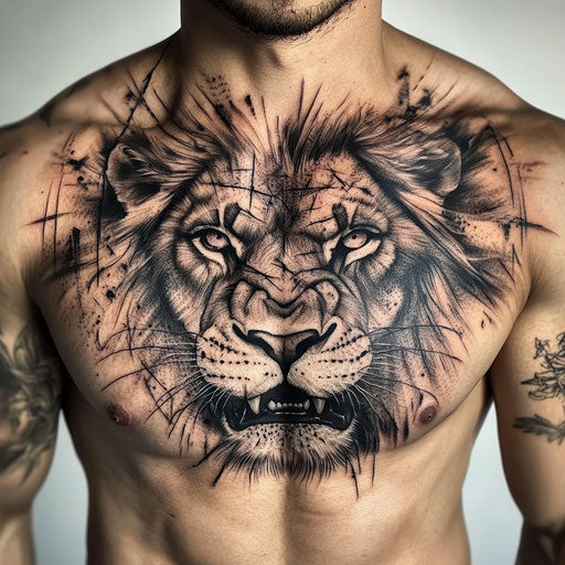 Lion chest tattoo