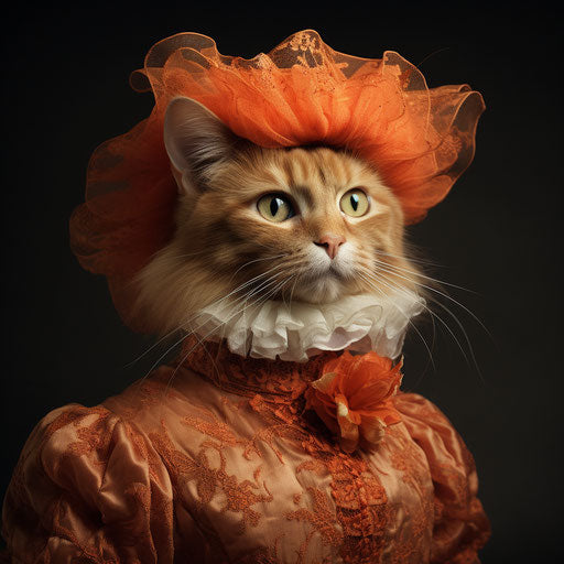 Orange cat dressed as a woman