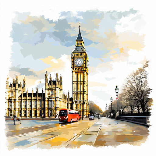 Big Ben illustration in the style of Oil painting