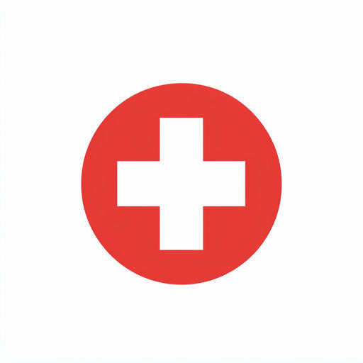 Red cross in minimalist style on white background