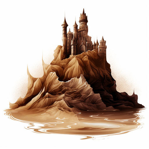 Sandcastle clipart in the style of Chiaroscuro Art, on a white background