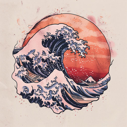 Dynamic Japanese wave in pastel colors