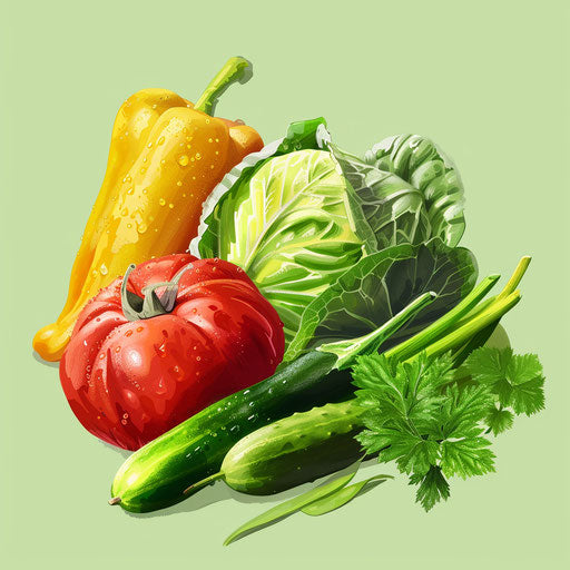 Vegetables clipart in photo realistic style with flat random color background