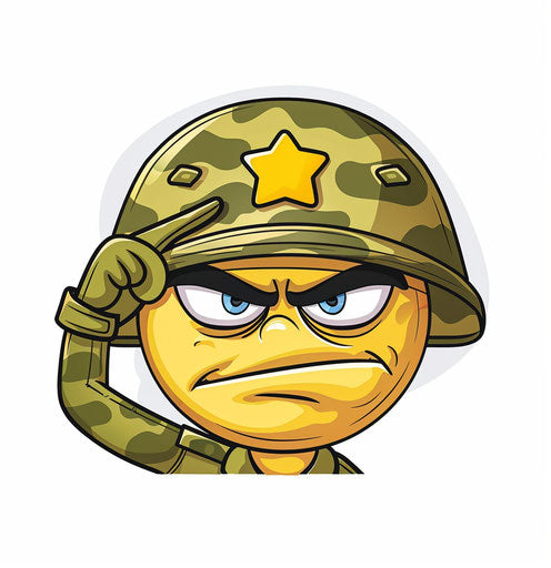 Angry soldier saluting, yellow vector with camouflage