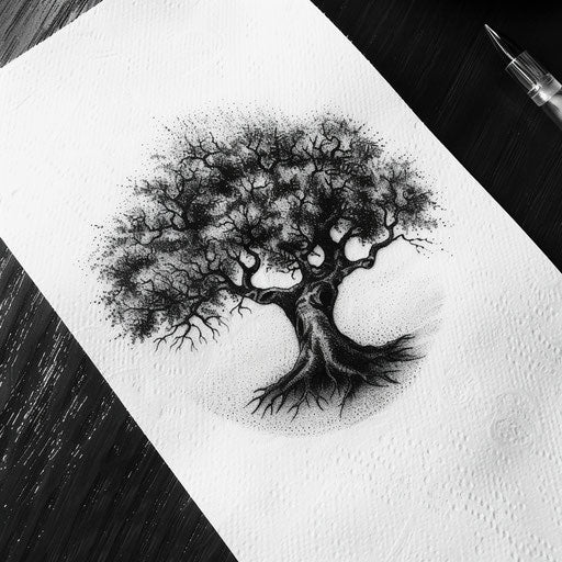 Dotwork tree of life on white background