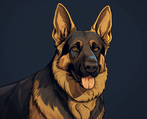 German shepherd dog breed image, dark indigo and light amber style