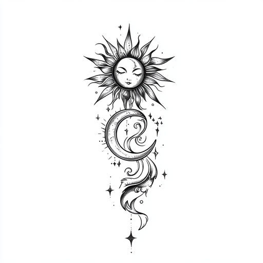 Minimalist sun and moon tattoo on outer forearm
