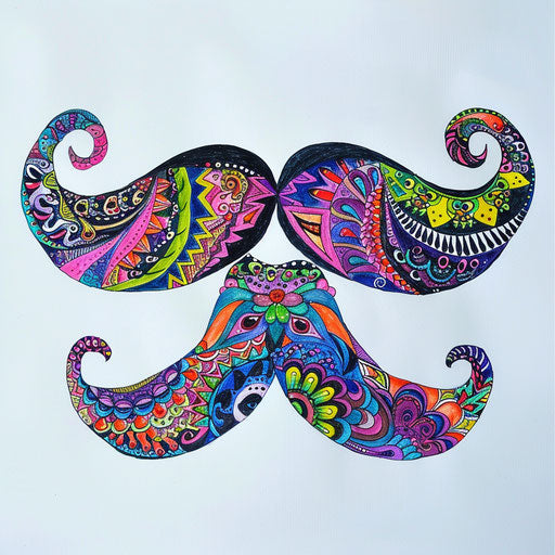 Stylized tattoo sketch of a mustache with pop art influences and vibrant patterns
