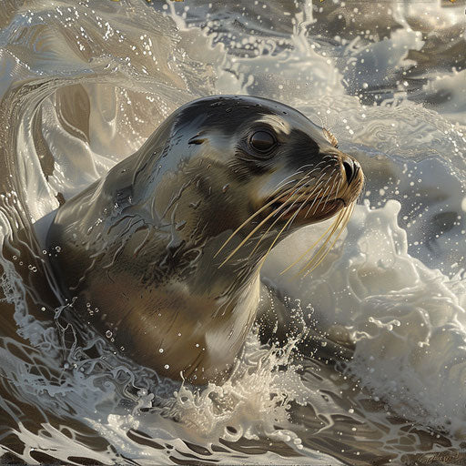 Sea lion emerging from waves