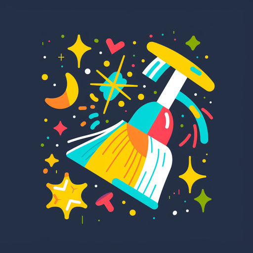Playful cleaning logo with bright colors and fun shapes