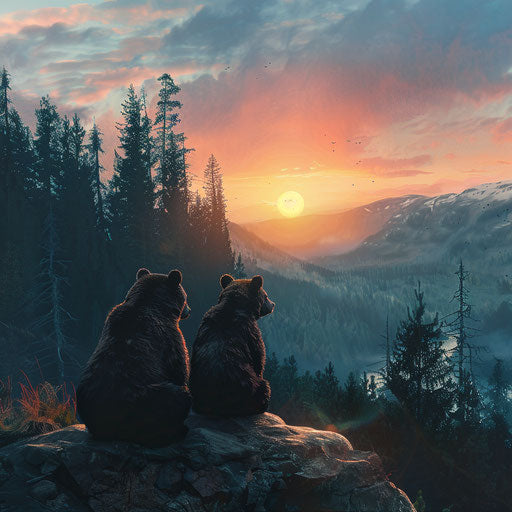 Bears at sunrise on a mountain