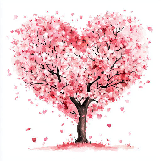 Heart-shaped cherry blossom tree in clipart style