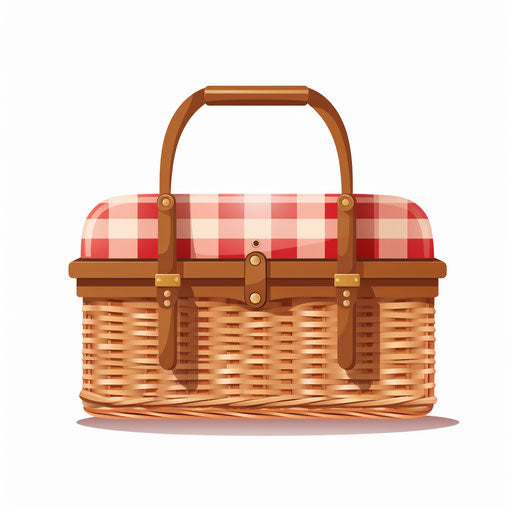 Minimalist picnic basket clipart on white background