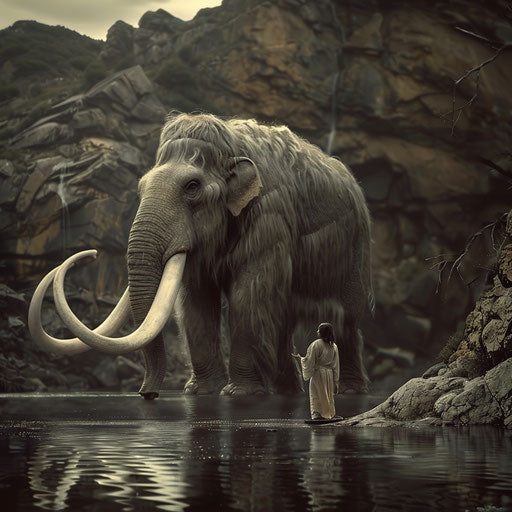 Woolly mammoth in a peaceful and serene natural setting