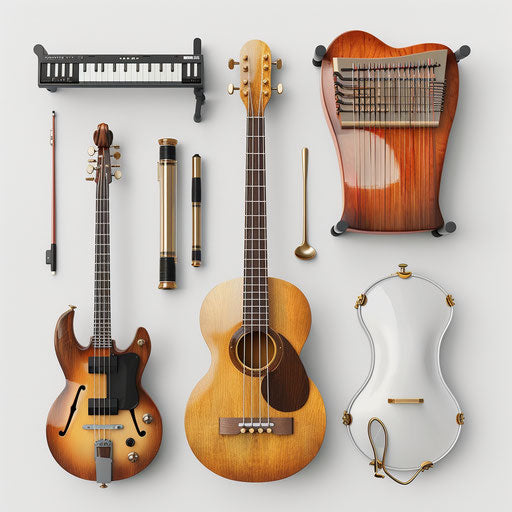 Musical instruments clipart on realistic white background