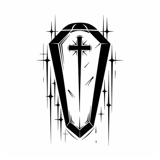 Minimalist sketch of coffin with simple cross