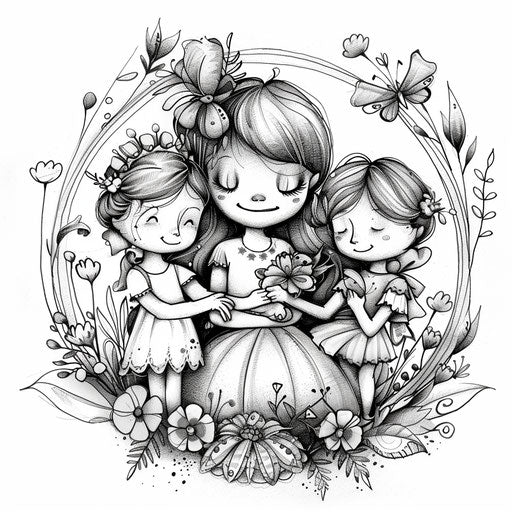 Tattoo for three children in a fairy tale style