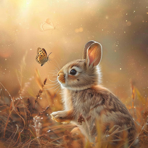 The Meeting of a Rabbit and a Butterfly, a Delicate Dance of Curiosity and Beauty