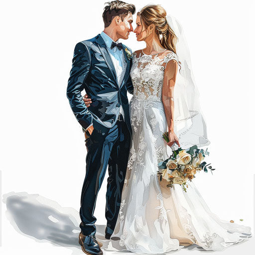 Wedding couple clipart in photo realistic style with flat white background
