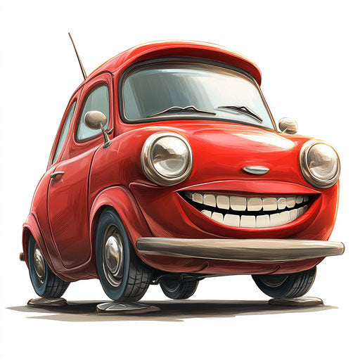 Red car caricature with human characteristics