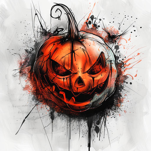 Edgy pumpkin sketch with graffiti splatters