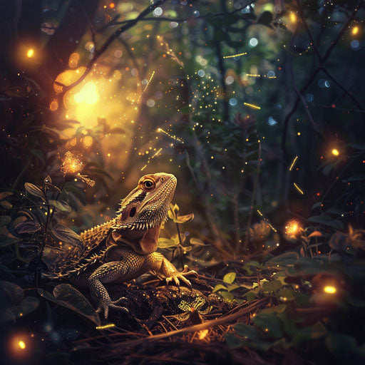 A bearded dragon on an adventure through a magical forest