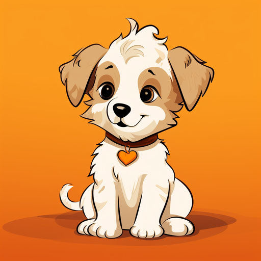 Cartoon puppy on orange background, kawaii style, murals