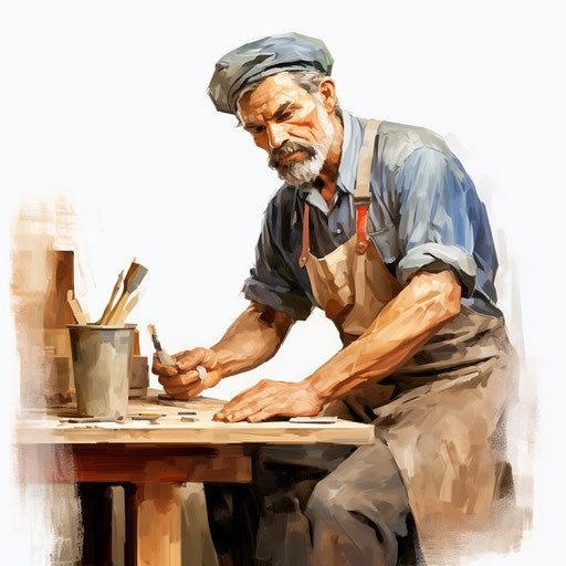 Carpenter clipart in the style of oil painting, on white background