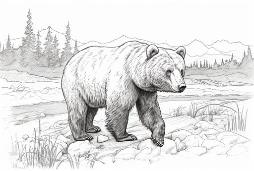 Brown bear coloring page, realistic depictions style