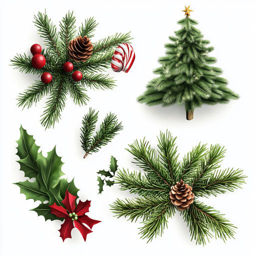 3D Christmas images with photo realistic style on flat white background, isolated clipart