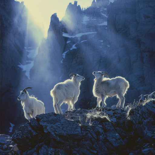 Mountain goats in powerful dramatic light