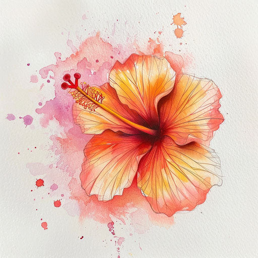 Watercolor style small hibiscus flower tattoo art on white paper