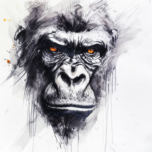 Fierce gorilla tribal face, intense eyes