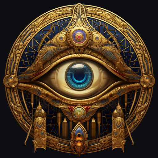 The serpent and goddess are depicted inside a frame with an eye