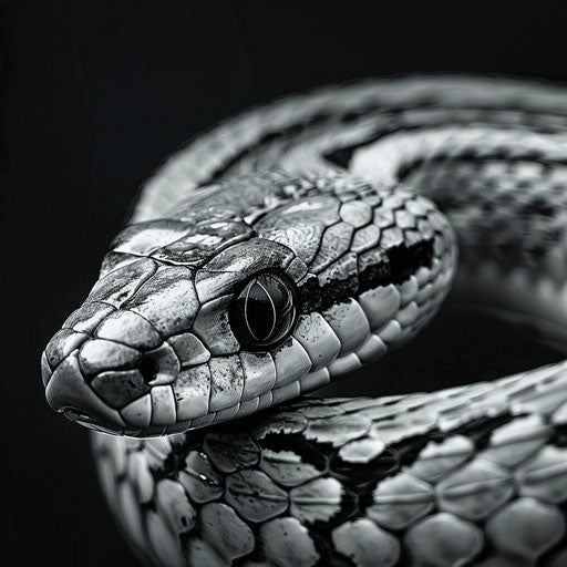 Garter snake in black and white showcasing textured scales