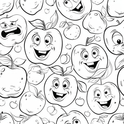 Cheerful cartoon apples with playful expressions