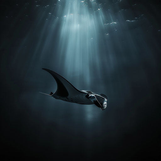 Manta ray swimming in the twilight zone of the ocean