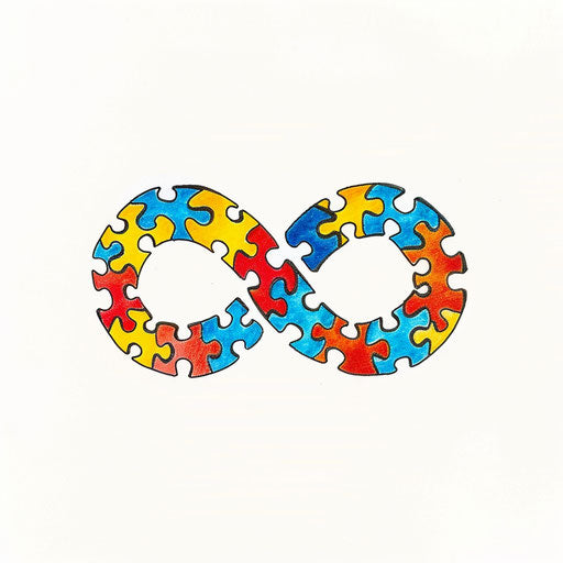 Infinity symbol with colorful autism puzzle pieces